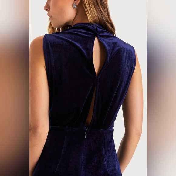 Lulu's Classic Elegance Navy Velvet Sleeveless Mock Neck Maxi Dress Wedding - Picture 5 of 11
